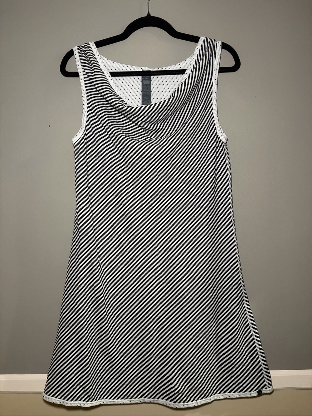 Merrell Black White Striped Cowl Neck Sleeveless A-Line Dress Knee Length Cotton